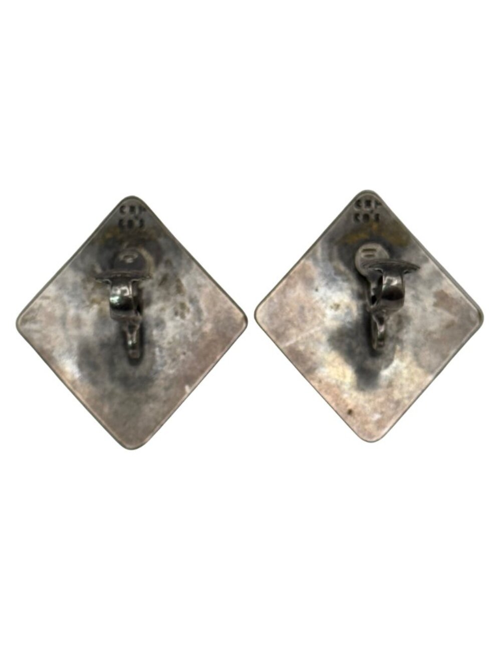 Southwestern Tribal Sterling Silver Square Aztec Signed Clip-On Earrings Vintage - Picture 7 of 9